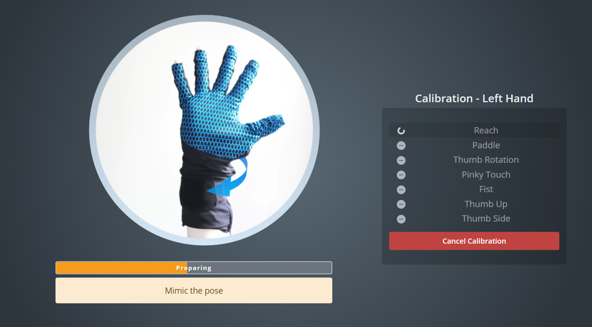 Hand Engine glove calibration UI